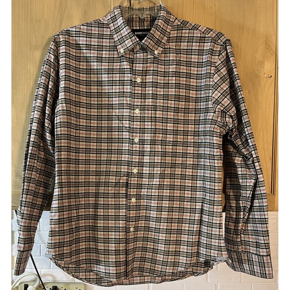 Bonobos Button Down Mens Large Short Multicolor Plaid Slim Fit Stretch‎ Shirt